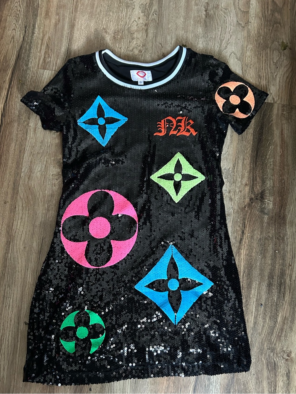 Neon Kisses Sequin Logo-Print Mini Dress  - Black with Multicolor Accents - Picture 2 of 2